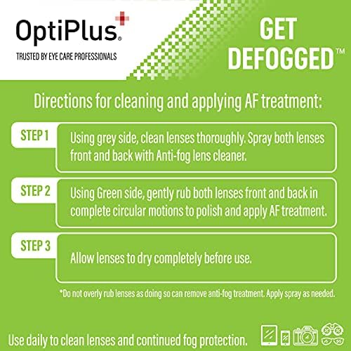 Optiplus תרסיס לניקוי עדשות נגד ערפל ובד מיקרופייבר כפול | ניקוי נטול פסים וריסוס מתרומם למשקפיים, מסכי מחשבים